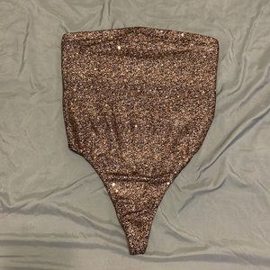 Sparkly Brown Gold Tube Top Bodysuit